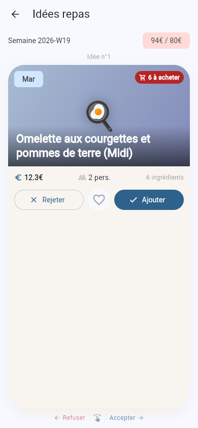 Sheet options repas