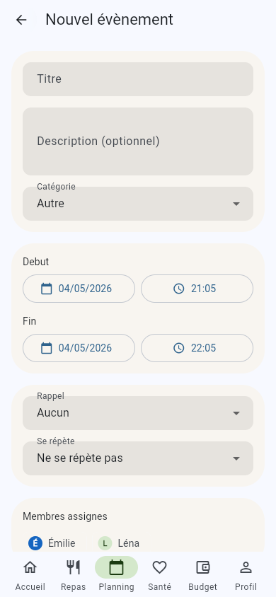 Calendrier famille